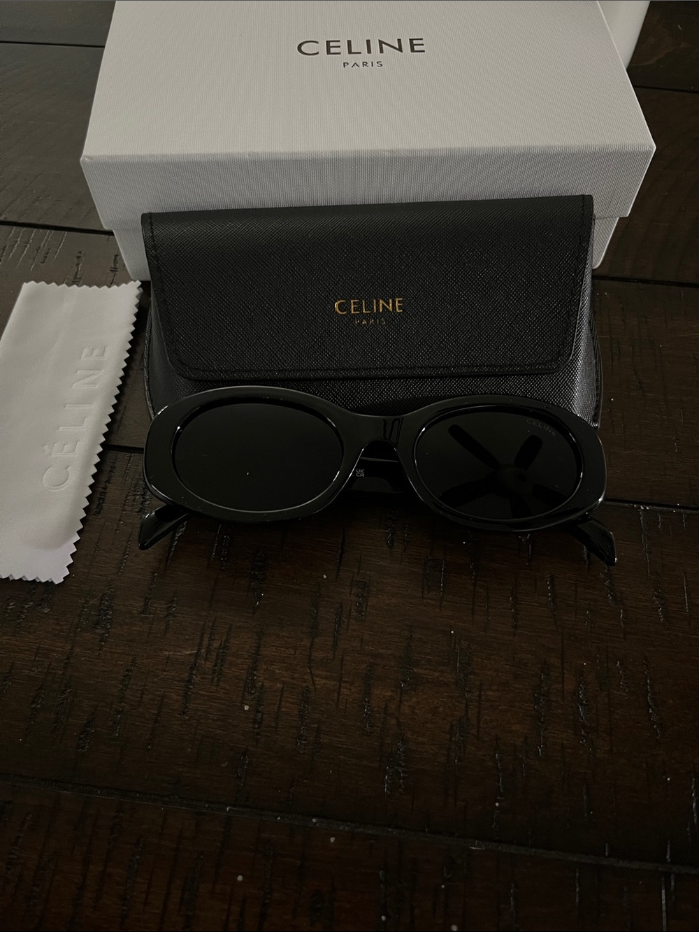 Celine Black Oval Sunglasses with Case and Cloth